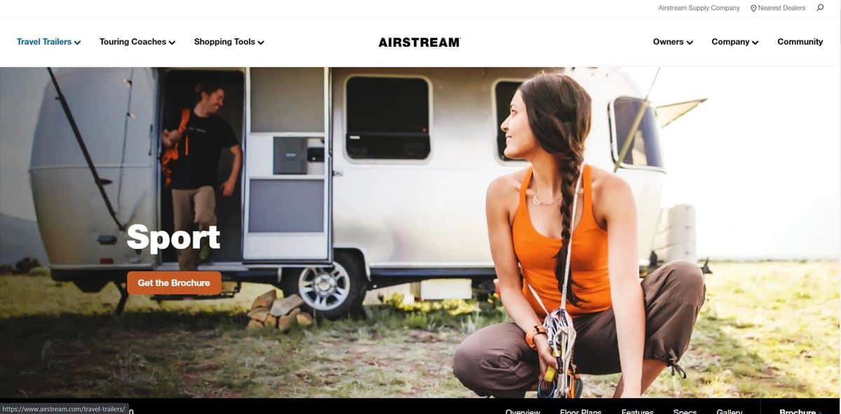 Airstream Sport website homepage