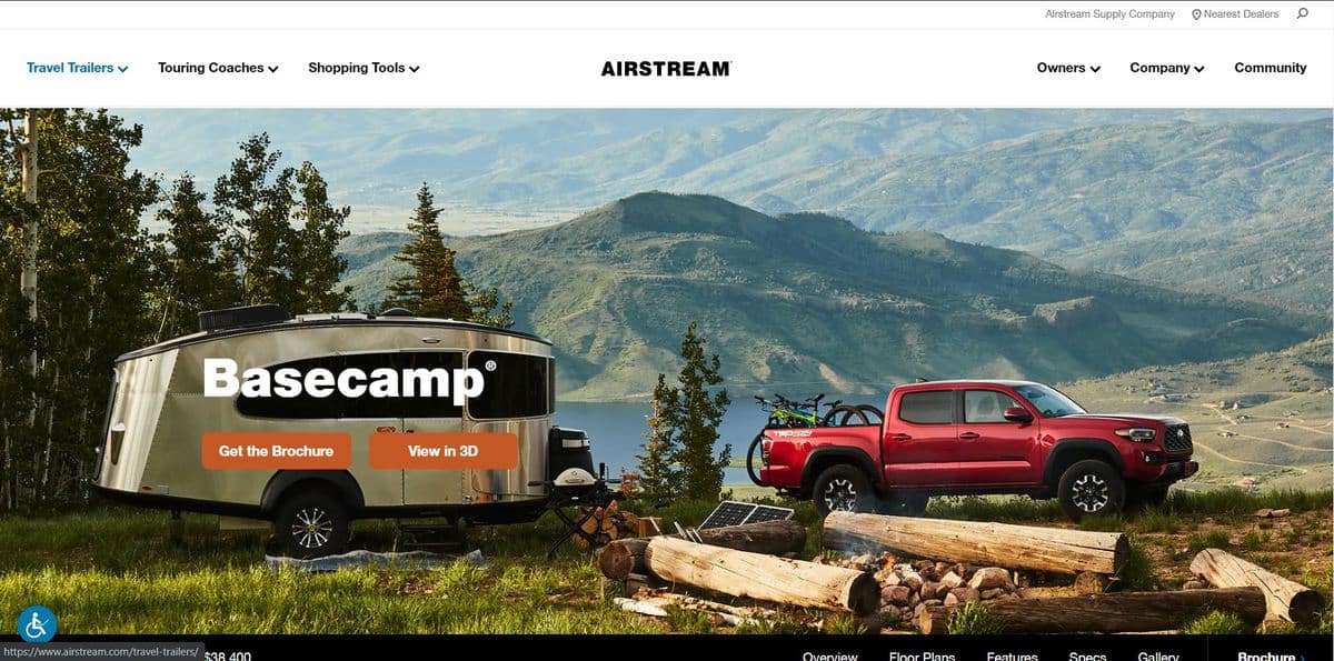 Airstream website homepage