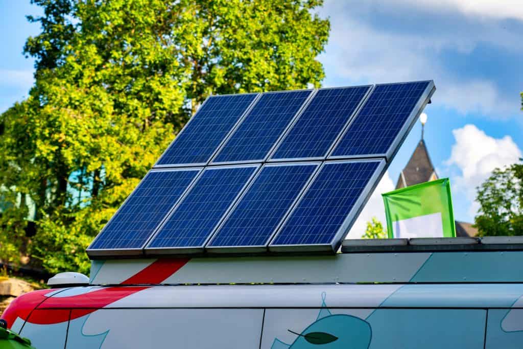 A solar panel on top of an RV