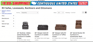 PPL Motorhomes website product page for furniture