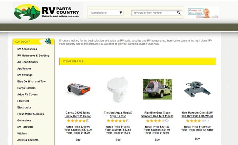 RV Parts Online Country's website product page for RV Parts