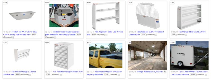 Craigslist's website product page for RV Parts