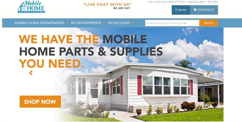 Mobile Home Parts Store's website product page for RV Parts