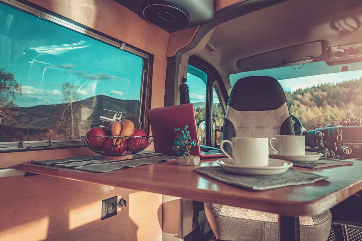 camping time inside comfortable motorhome interior