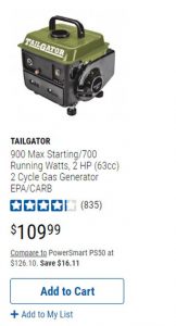 Harbor Freight website product page for generators