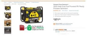 Home Depot website product page for generators