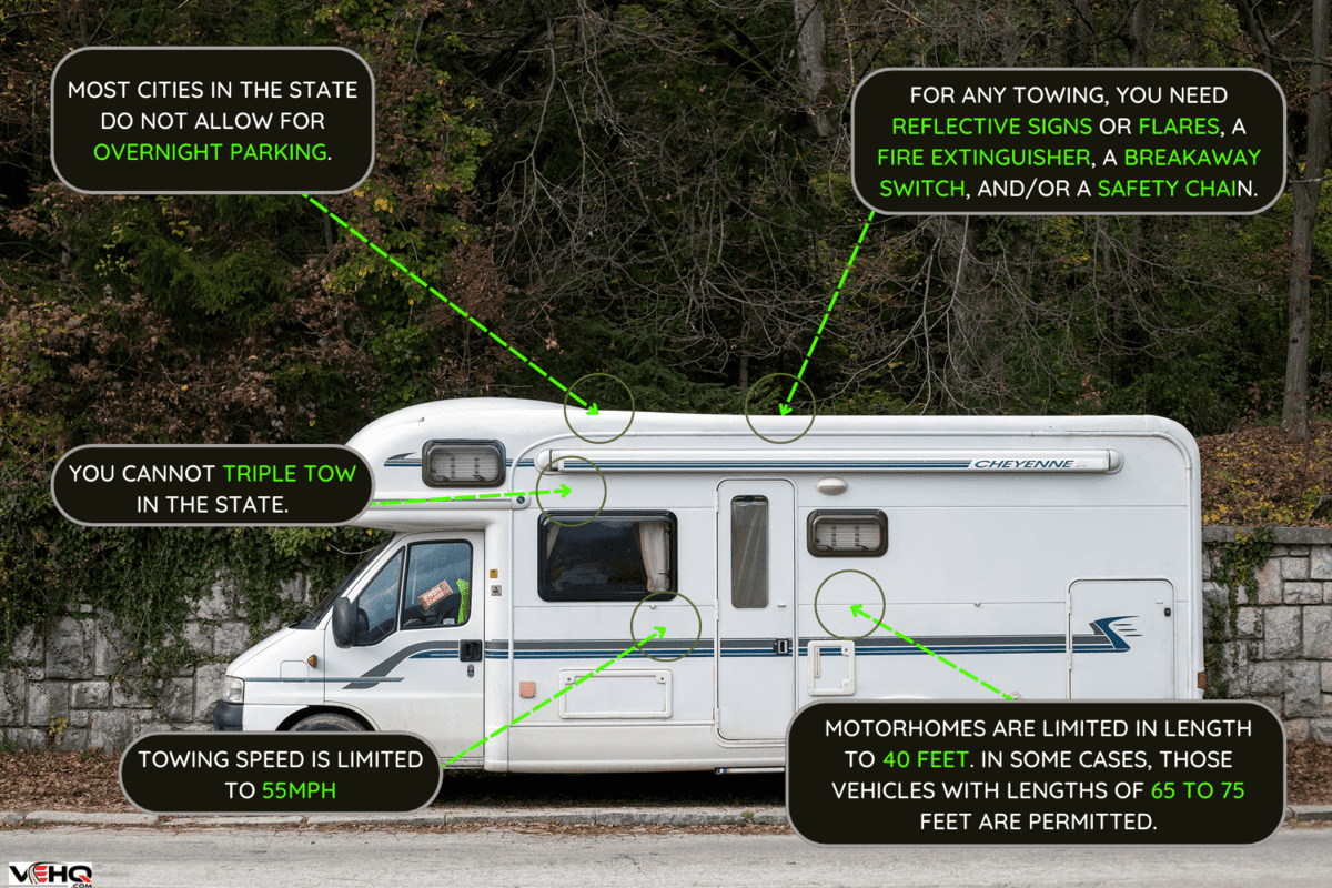 White van with fine for improper parking on glass. Parking violation on camper trailer car with description Notice from police - RV Laws in California You Should be Aware of [Inc. Parking Laws]