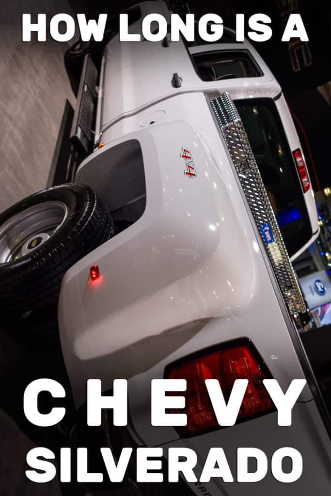 A white Chevy Silverado on display, How Long Is a Chevy Silverado?