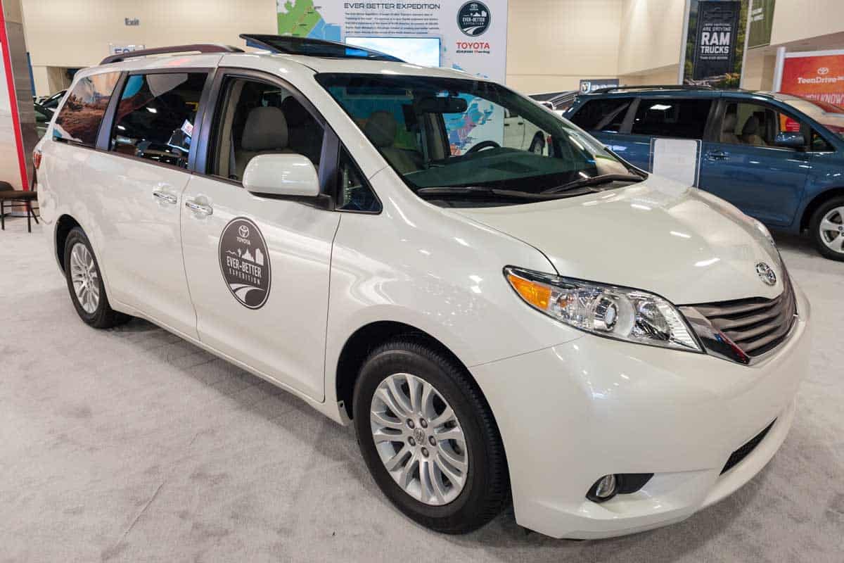 White Toyota Sienna on display, Can You Tow a Camper with a Toyota Sienna?