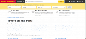 Advance Auto Parts website product page for Toyota Sienna parts 