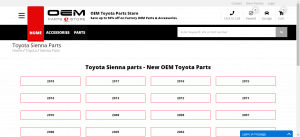 OEM Parts eStore website product page for Toyota Sienna parts 