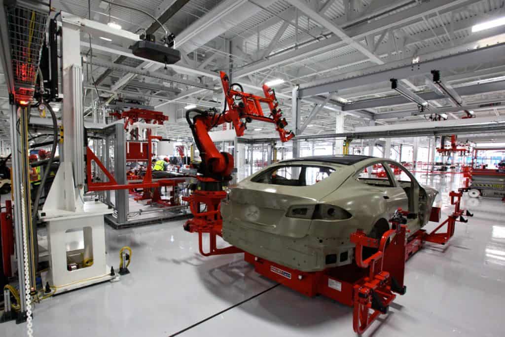 Tesla's autobots working at tesla Car Factory