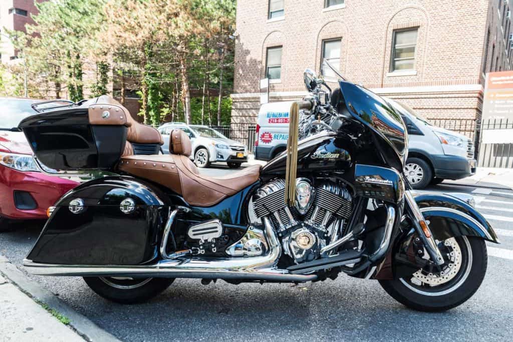 Indian-black-motorcycle-parked-on-the-street-in-New-York-City,-US