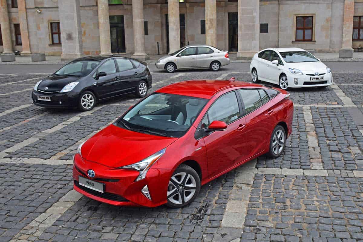 Exposition of four generations Toyota Prius vehicles