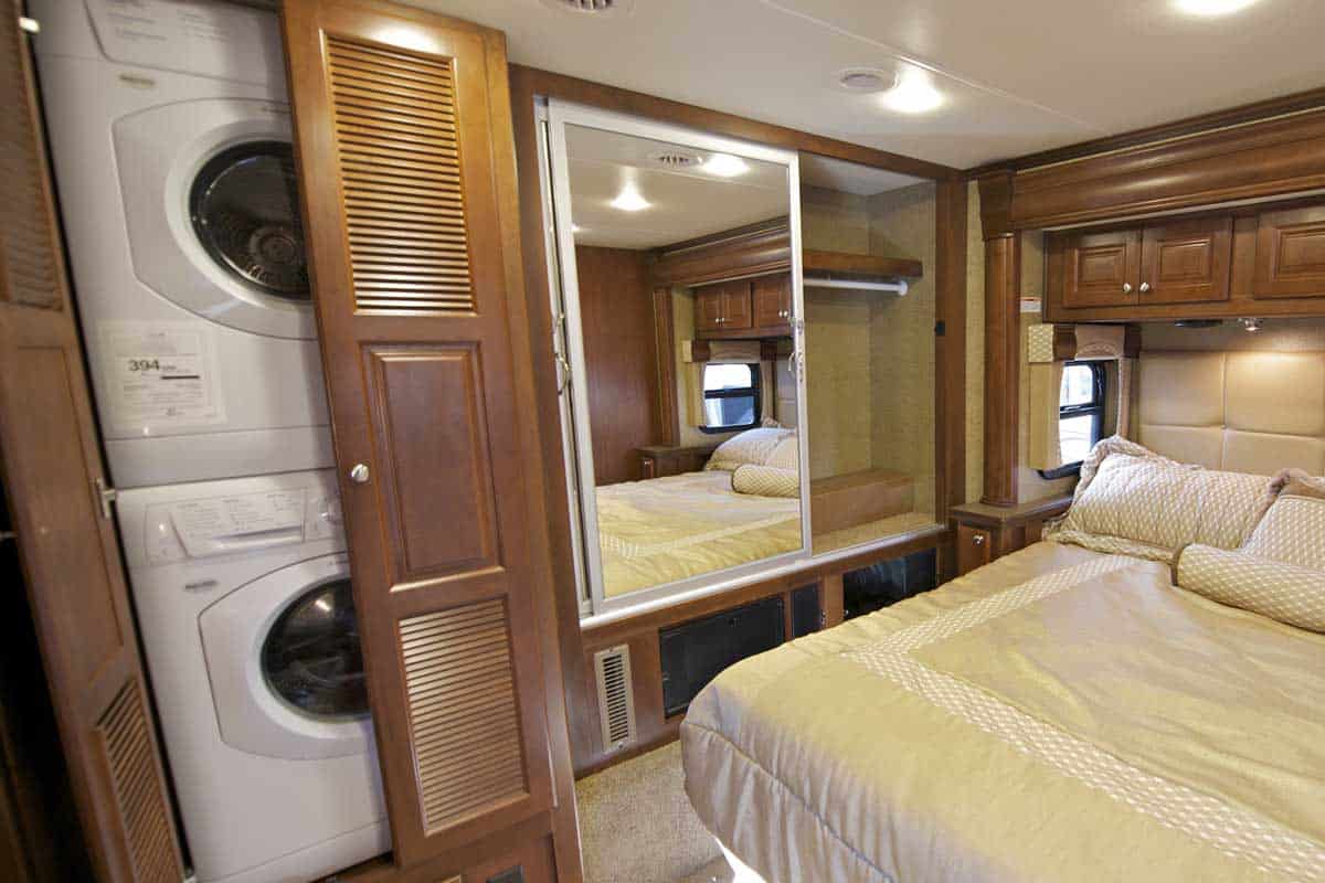 RV bedroom with stackable RV washer