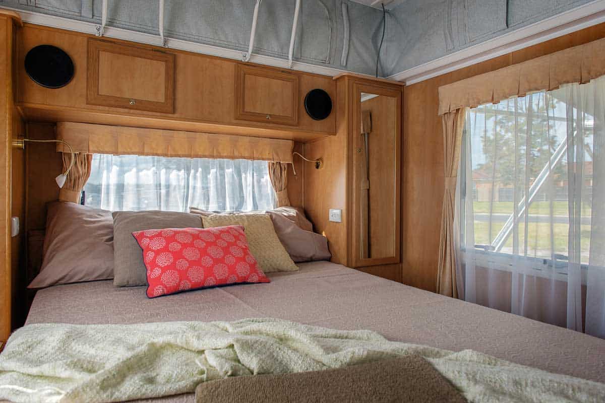 Bedroom with camper sheets inside the camper, 8 Best Camper Sheets at Walmart for Your RV