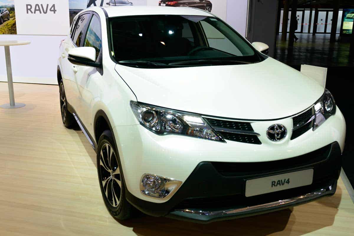 New Toyota RAV4 compact SUV on display at the motor show, Can a Toyota Rav4 Pull a Trailer? [Towing Capacity and more]