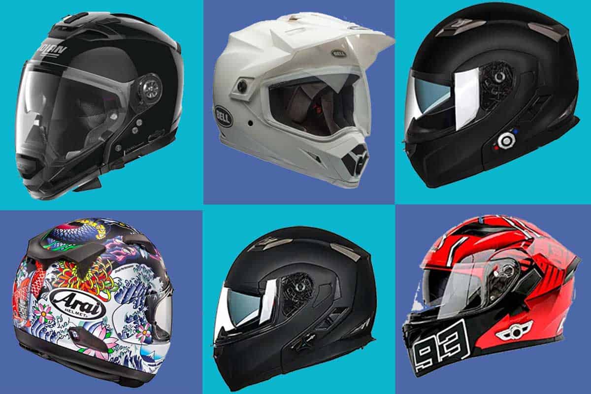 A collage of six best motorcycle helmet brands, What Are The Best Motorcycle Helmet Brands?