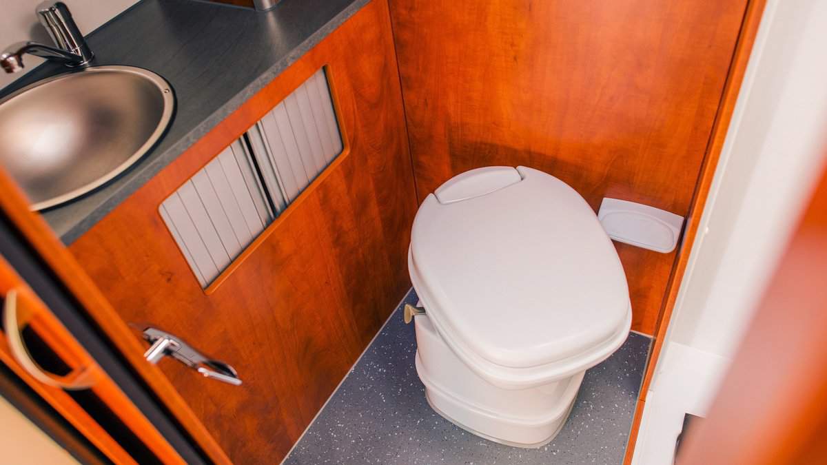 Elegant Camper RV Bathroom with Cassette Toilet