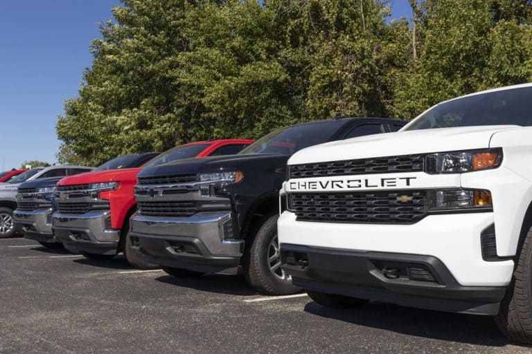 Crew cab Chevrolet Silverado's lined up at a dealership, Does the Chevy Silverado Require Synthetic Oil?