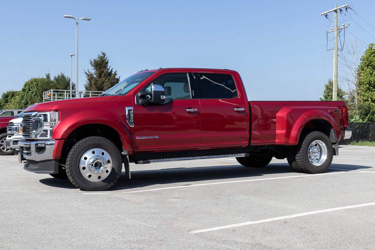 Ford F-450 display at a dealership. The Ford F450 is available in XL, XLT, Lariat, King Ranch, Limited and Platinum models.