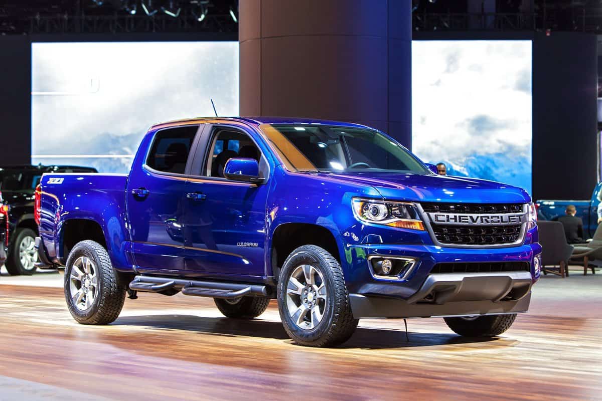 The 2019 Chevrolet Colorado pickup truck on display at the North American International Auto Show media preview