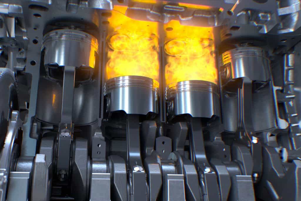 Car crankshaft rotating and pistons combusting fuel