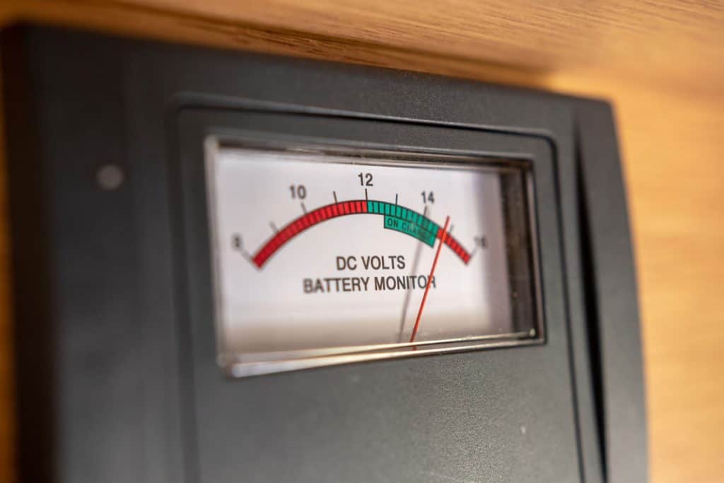 DC Volts indicator battery monitor in Australian camper van indicating full charge