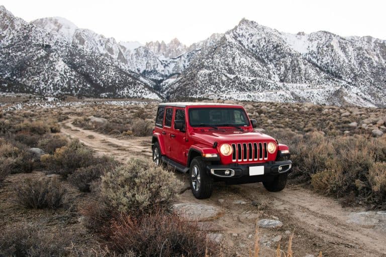 Photo of a Jeep Wrangler Sahara 2019 edition parked on a dirt road at the Alabama Hills close to the city of Lone Pine, Jeep Overheats When Idling - What Could Be Wrong?