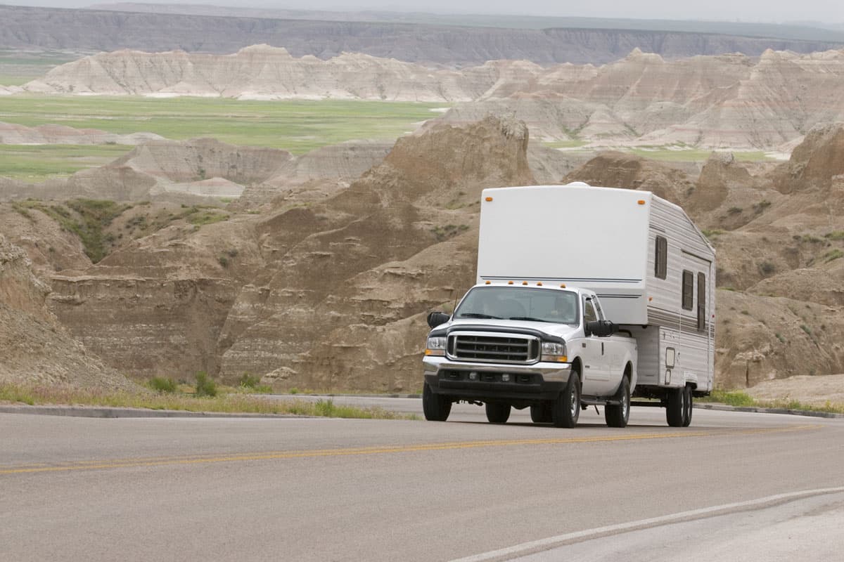rv pick truck trailer climbing scenic