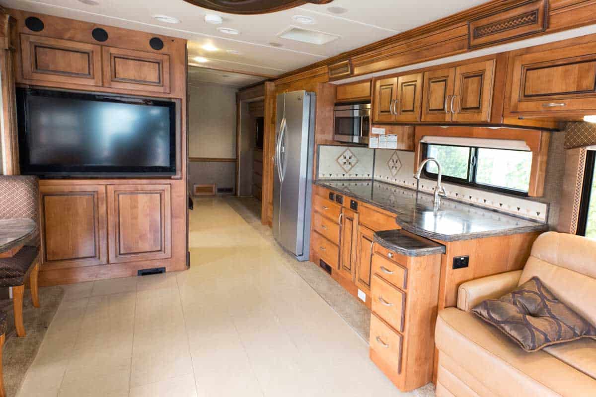 A view of the inside of a new mobile home, How To Keep RV Cabinets And Drawers Closed When Traveling