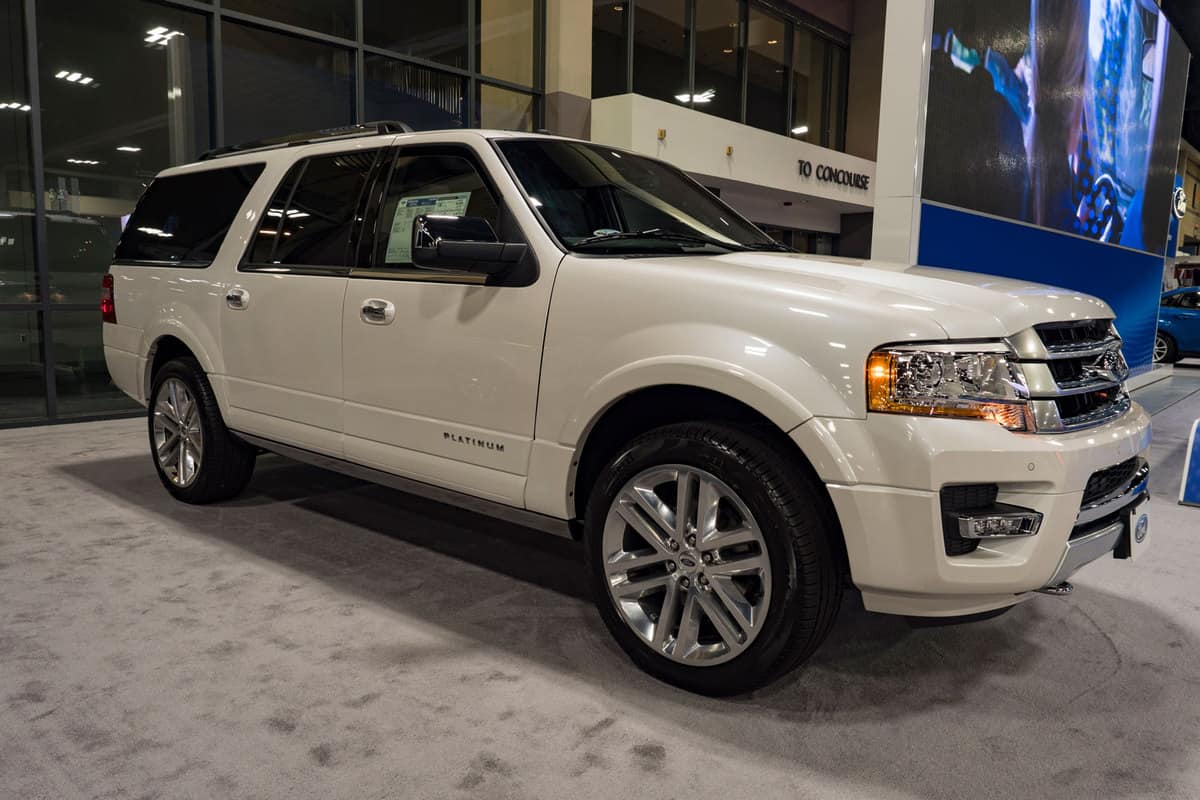 A luxurious Ford Expedition parked outside a car dealership, Ford Expedition Gas Mileage And Engine Specs