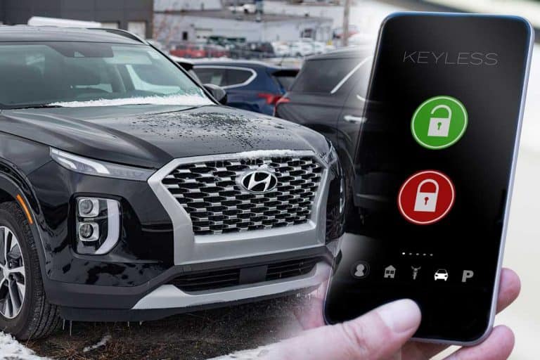 A collage of a Hyundai Palisade SUV and a digital car key on mobile device, Does The Hyundai Palisade Have A Digital Key?