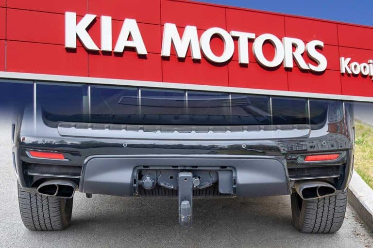 Collage of KIA Motors car dealer and tow hitch of an SUV, How Much Can A Kia Telluride Tow?