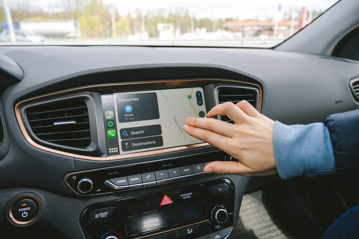 Digital screen inside Hyundai Palaside Car interior with Apple CarPlay system