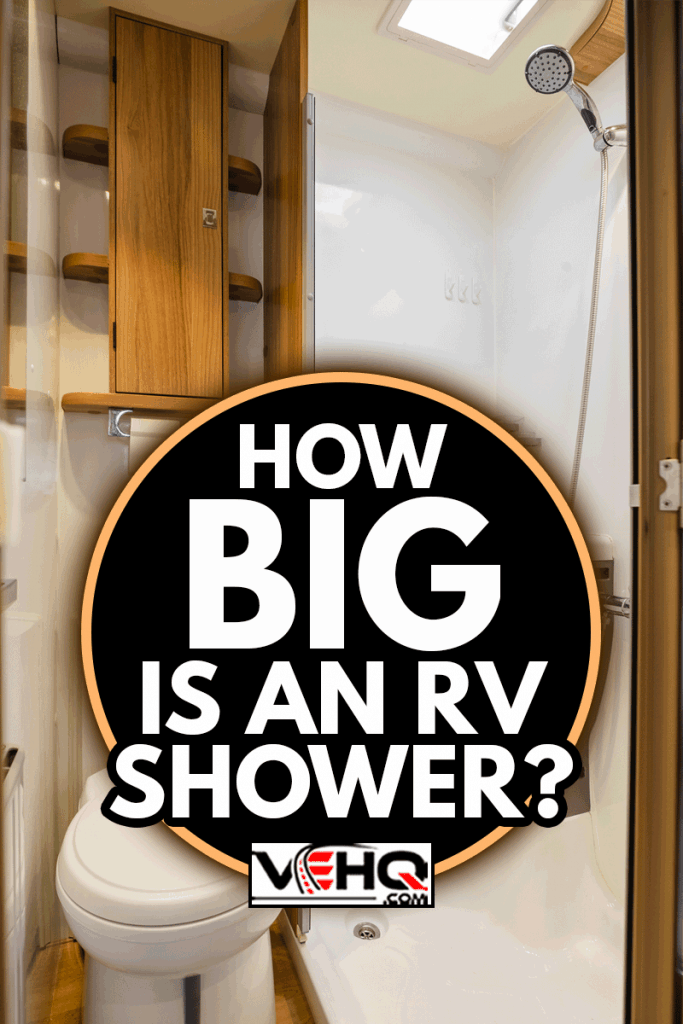 Luxury large open plan motor home interior with seating area and table for several occupants, How Big Is An RV Shower?
