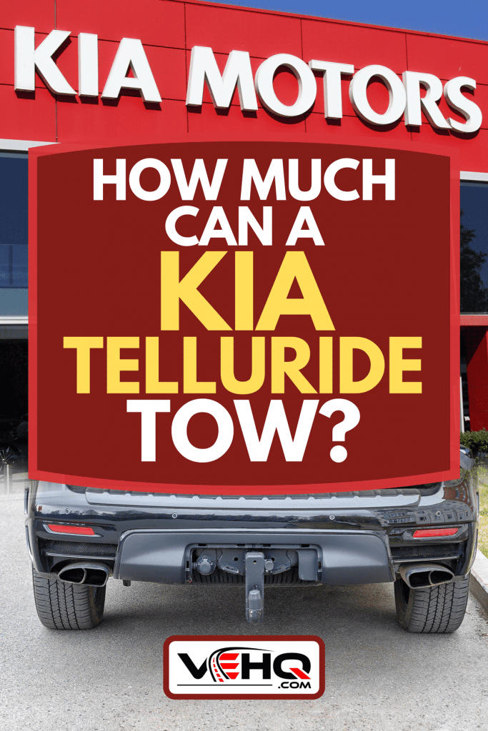 A collage of KIA Motors car dealer and tow hitch of an SUV, How Much Can A Kia Telluride Tow?