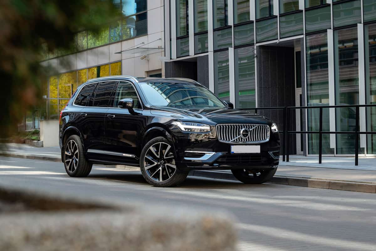 Plug-in hybrid SUV Volvo XC90 Recharge on a street. This model is the most luxury vehicle in Volvo offer.