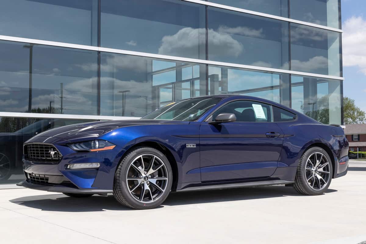 A gorgeous Ford Mustang GT 500 parked outside a huge building, What Ford Mustang Has The Most Horsepower?