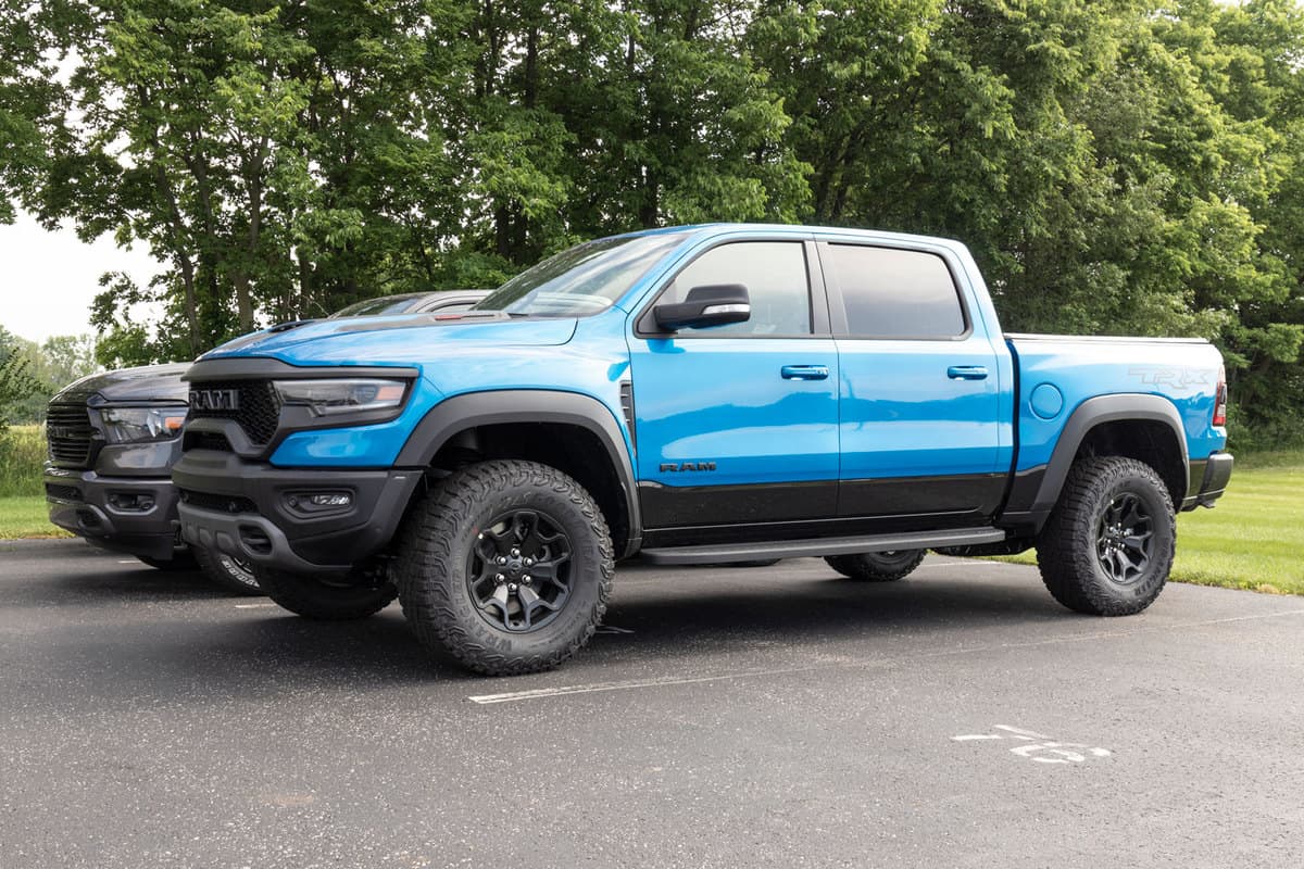A huge blue colored dodge ram 1500 photographed on the parking lot, Can You Flat Tow A Ram 1500?