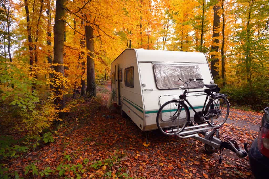 Parking a camper van in the middle of the forest for camping