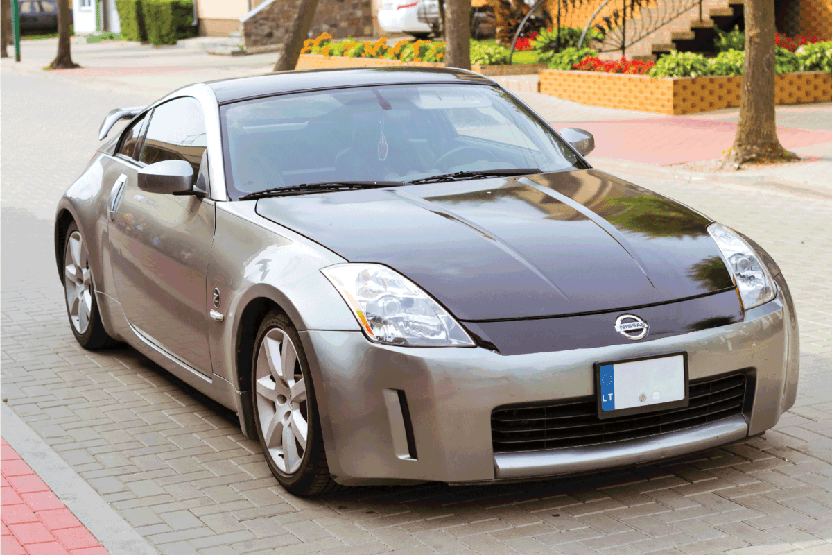 Sports coupe car Nissan 350z parked on the sidewalk