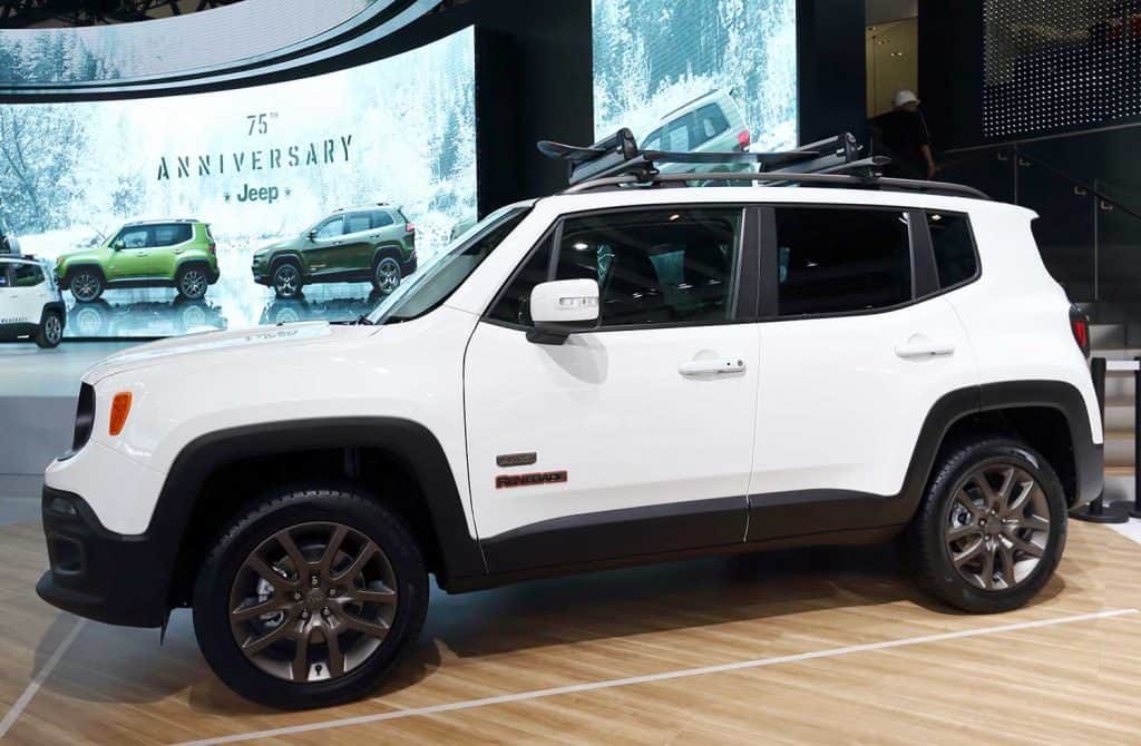 A Jeep Renegade is on display during an International Automotive Exhibition