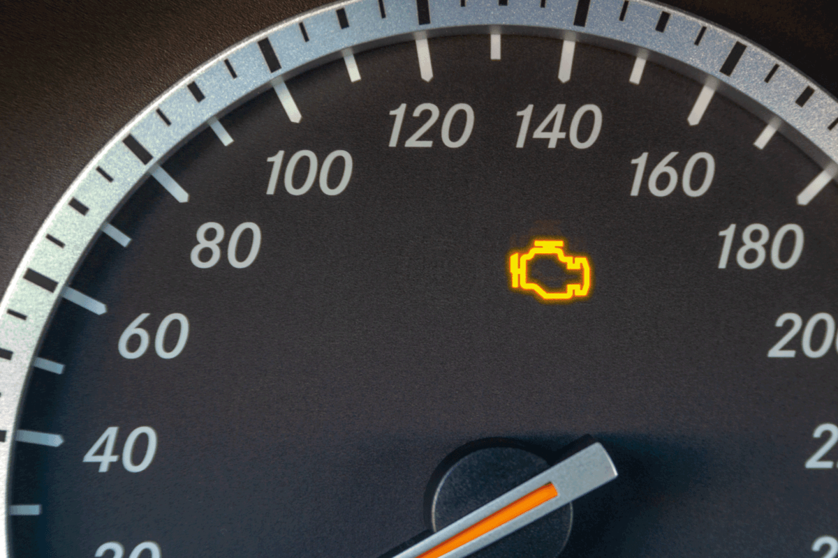 Engine failure symbol lights up in the dashboard of the car