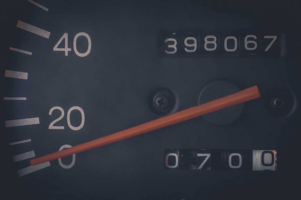 Car odometer showing a very high mileage
