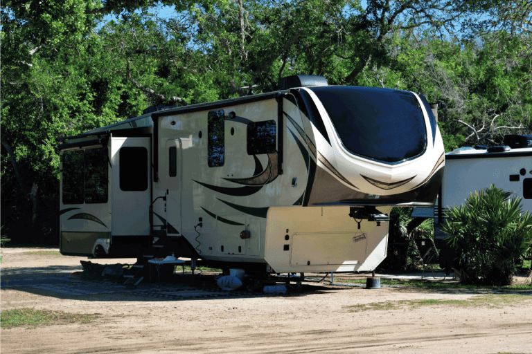 Fifth wheel camper at camping sire Florida. 15 Toy Hauler RVs With 14 Foot Garage