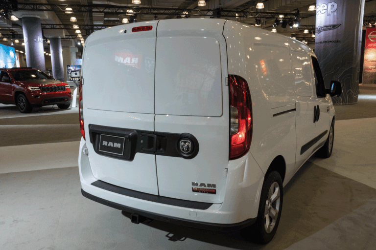 back-of-a-Ram-ProMaster-van-in-white,-motorshow-photos.-How-Many-Miles-Can-A-Ram-ProMaster-Last