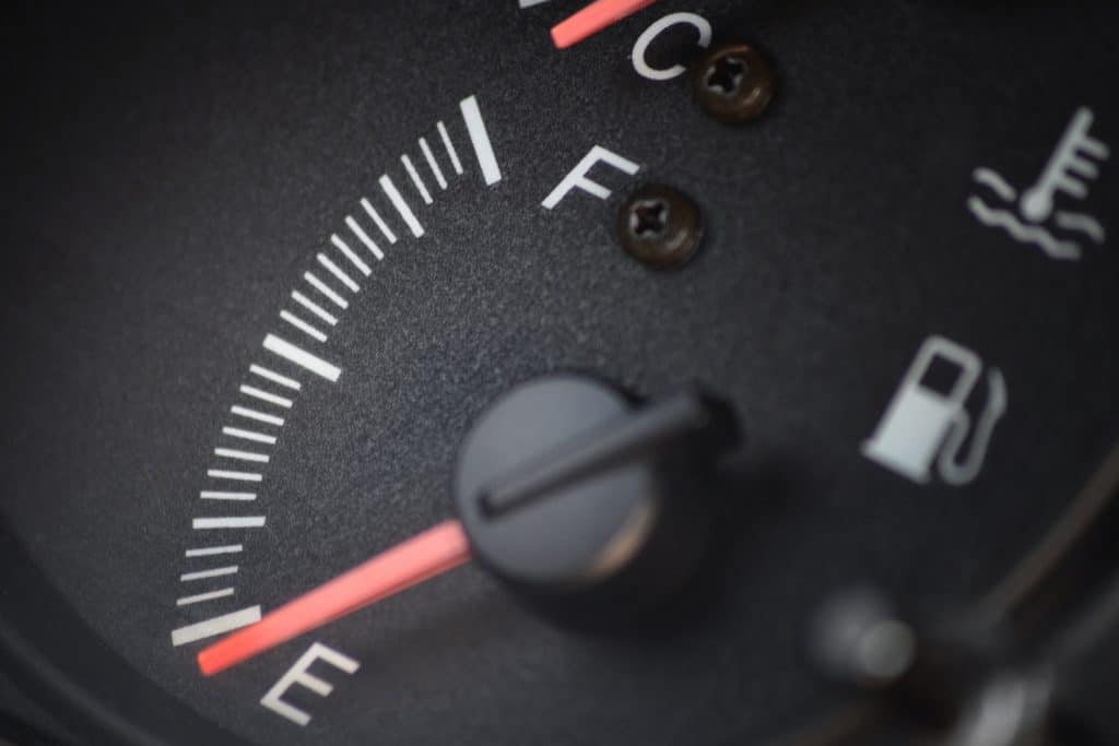 A gas indicator showing empty