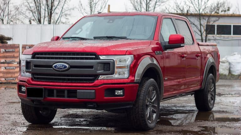 Ford F-150 display red at the dealership1600x900