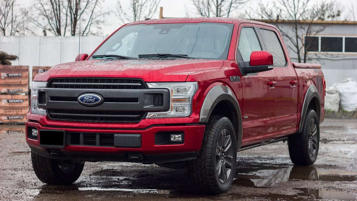 Ford F-150 display red at the dealership